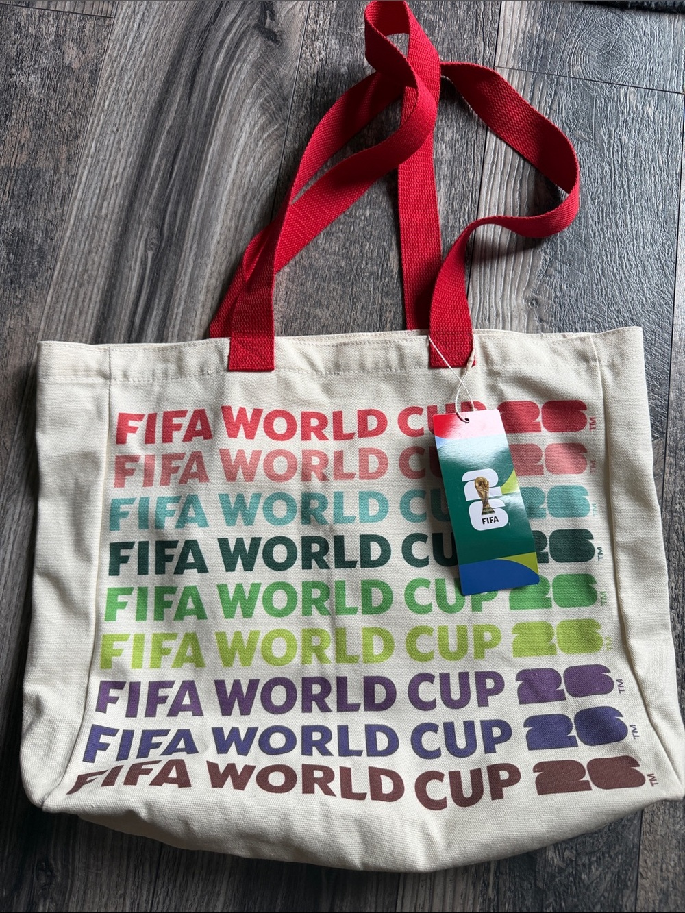 FIFA World Cup Multicolor Canvas Tote with Red Handles